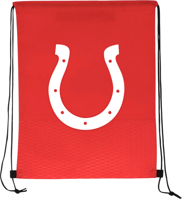 Red Mustang drawstring bag with white horseshoe